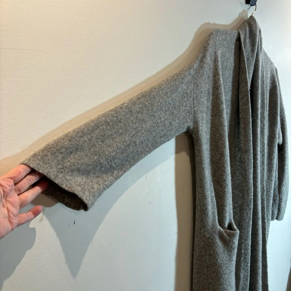 COMMUNITY Sz S Wool Yak Long Line Open Front Foldable Collar Pocket Cardigan - Picture 4 of 9